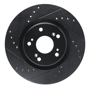 Honda CR-V Brake Rotor (1) - Front Left - R1 Concepts - Drilled & Slotted - Black - `12-`16